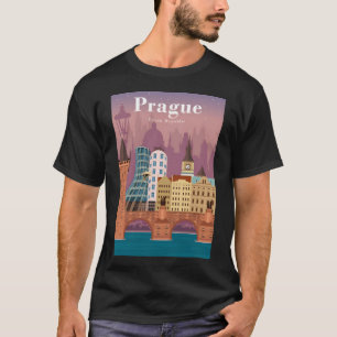 プラハカラフルヴィンテージミニマル旅行ポスター Tシャツ