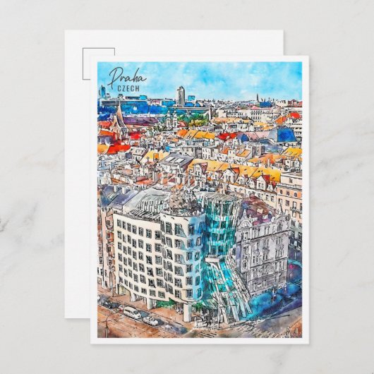 プラハチェコのヴィンテージ旅行水の色 ポストカード (正面/裏面)