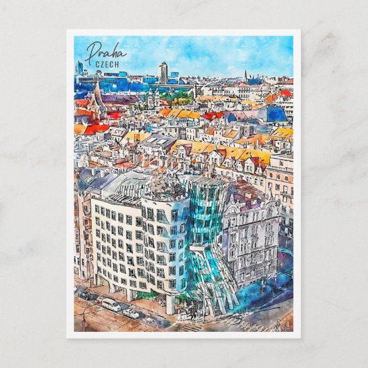 プラハチェコのヴィンテージ旅行水の色 ポストカード (正面)
