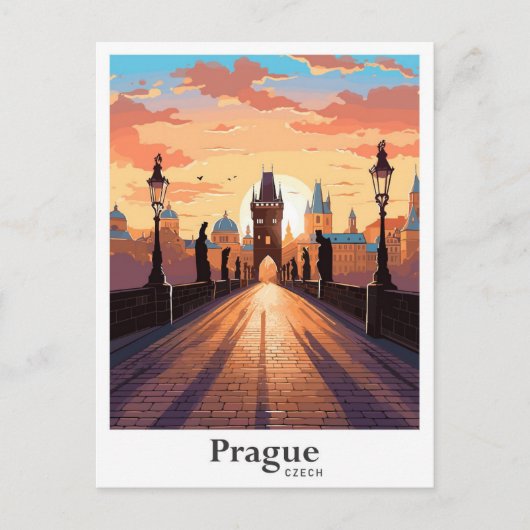 プラハチェコアートヴィンテージトラベルイラストレーション ポストカード (正面)