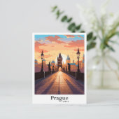 プラハチェコアートヴィンテージトラベルイラストレーション ポストカード (スタンド正面)