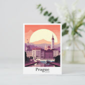 プラハチェコアートヴィンテージトラベルイラストレーション ポストカード (スタンド正面)