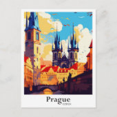 プラハチェコアートヴィンテージトラベルイラストレーション ポストカード (正面)