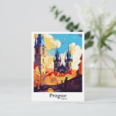 プラハチェコアートヴィンテージトラベルイラストレーション ポストカード (スタンド正面)