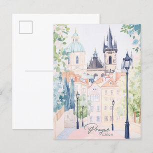 プラハチェコグアッシュ絵を描イラストレーション旅行 ポストカード