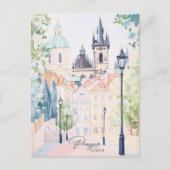 プラハチェコグアッシュ絵を描イラストレーション旅行 ポストカード (正面)
