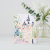 プラハチェコグアッシュ絵を描イラストレーション旅行 ポストカード (スタンド正面)