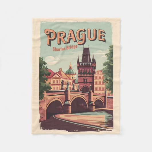 プラハチェコトラベルアートヴィンテージ フリースブランケット (正面)