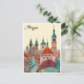 プラハチェコリパブリック旅行ヴィンテージイラストレーション ポストカード (スタンド正面)