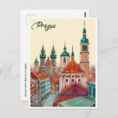 プラハチェコリパブリック旅行ヴィンテージイラストレーション ポストカード (正面/裏面)