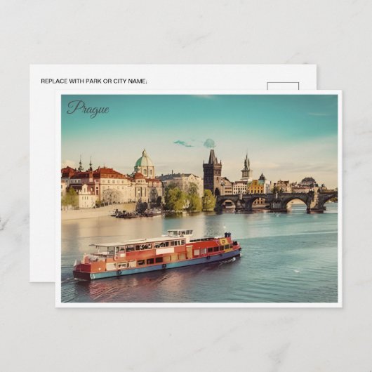 プラハチェコリパブリック旅行ヴィンテージイラストレーション ポストカード (正面/裏面)