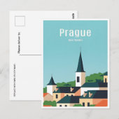 プラハチェコリパブリック旅行ヴィンテージイラストレーション ポストカード (正面/裏面)