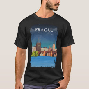 プラハチェコリパブリック・ブリッジヴィンテージミニマルレトロ Tシャツ