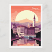 プラハチェコヴィンテージトラベルプレイスイラストレーション ポストカード (正面)