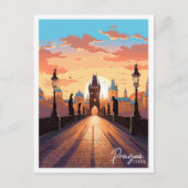 プラハチェコヴィンテージ旅行イラストレーション ポストカード (正面)