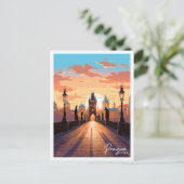 プラハチェコヴィンテージ旅行イラストレーション ポストカード (スタンド正面)