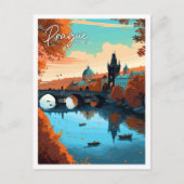 プラハチェコヴィンテージ旅行イラストレーション ポストカード (正面)