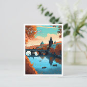 プラハチェコヴィンテージ旅行イラストレーション ポストカード (スタンド正面)