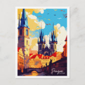 プラハチェコヴィンテージ旅行イラストレーション ポストカード (正面)