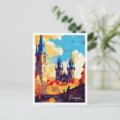 プラハチェコヴィンテージ旅行イラストレーション ポストカード (スタンド正面)