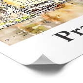 プラハチェコ旅行水の色のスケッチ手描き ポスター (角)