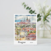 プラハチェコ旅行水の色のスケッチ手描き ポストカード (スタンド正面)