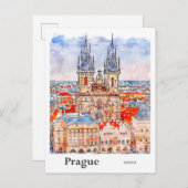 プラハチェコ旅行水の色の手書き ポストカード (正面/裏面)