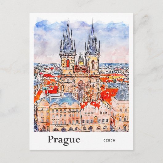 プラハチェコ旅行水の色の手書き ポストカード (正面)