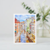 プラハチェコ有名な旅行プレイスウォーターカラー ポストカード (スタンド正面)