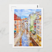 プラハチェコ有名な旅行プレイスウォーターカラー ポストカード (正面/裏面)