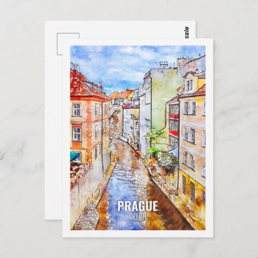 プラハチェコ有名な旅行プレイスウォーターカラー ポストカード (正面/裏面)