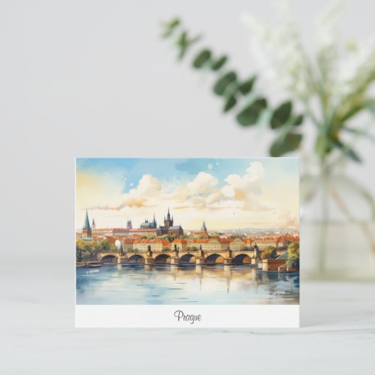 プラハ付きハガキ色彩の鮮やかランドスケープ。 ポストカード (スタンド正面)