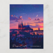 プラハ城での夜チェコ共和国旅行 ポストカード (正面)