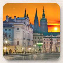 プラハ城の朝の懸命プラスチックのコースター