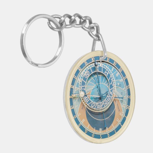 プラハ天文時計のクローズアップ、チェコ共和国 キーホルダー (正面左)