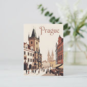 プラハ天文時計ヴィンテージ ポストカード (スタンド正面)