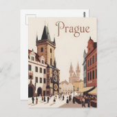 プラハ天文時計ヴィンテージ ポストカード (正面/裏面)