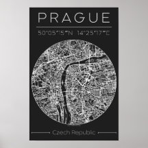 プラハ炭素都市地図ポスター - ミニマルウォールアート