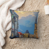 プラハ独自の町の天文時計建築 クッション (ブランケット)