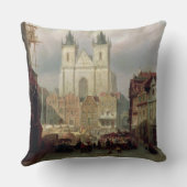 プラハ1881年の古い市場(canvaの油 クッション (裏面)