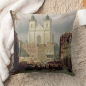 プラハ1881年の古い市場(canvaの油 クッション (ブランケット)