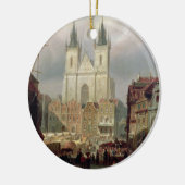 プラハ1881年の古い市場(canvaの油 セラミックオーナメント (左)