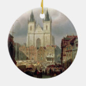 プラハ1881年の古い市場(canvaの油 セラミックオーナメント (裏面)