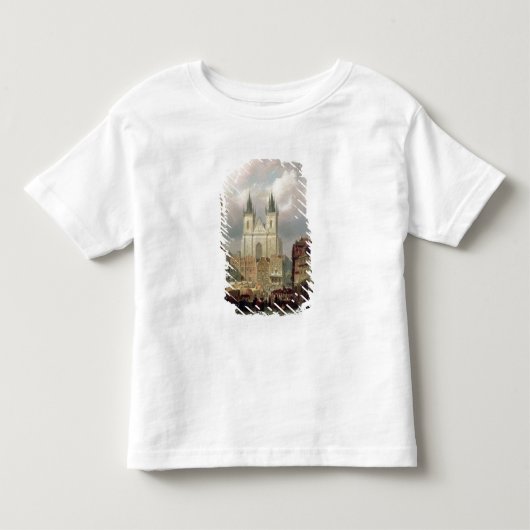 プラハ1881年の古い市場(canvaの油 トドラーTシャツ (正面)