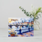 プラハ – チェコ共和国の水彩画のスケッチ | 箔シーズンポストカード (立ち正面)