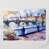 プラハ – チェコ共和国の水彩画のスケッチ | 箔シーズンポストカード (正面)