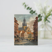 プラハ，チェコ共和国ヴィンテージ絵を描ズ ポストカード (スタンド正面)