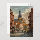 プラハ，チェコ共和国ヴィンテージ絵を描ズ ポストカード (正面/裏面)