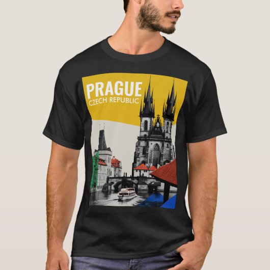 プラハ チェコ共和国 オールドタウン スカイライン コラージュ Tシャツ (正面)
