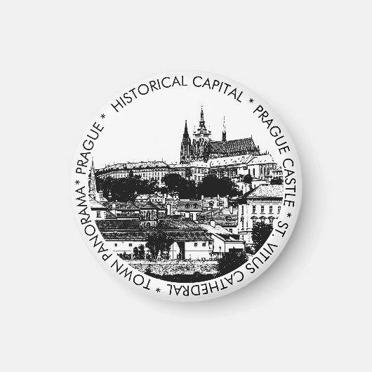 プラハ，歴史都市，城 – チェコ美術 マグネット (正面)